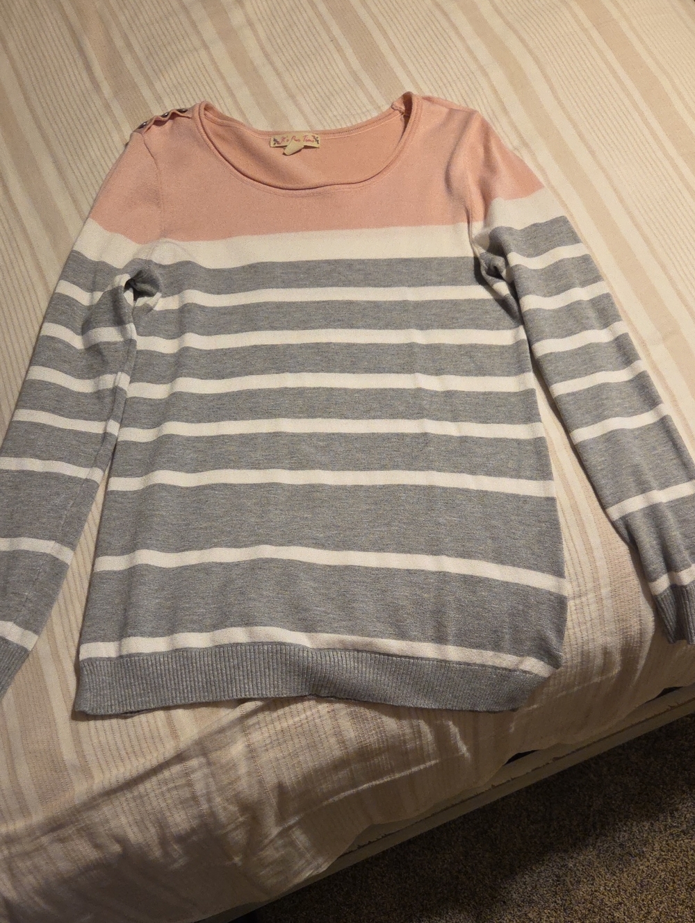 Striped Crewneck Sweater in Pink, White & Gray